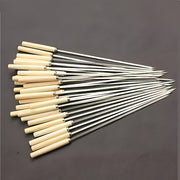 20-Pack Stainless Steel BBQ Skewers with Wooden Handles for Grilling Chicken Wings