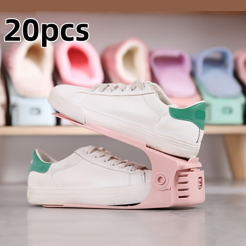 Kiyimlar uchun moslashuvchan saqlash qutisi bilan joyni tejovchi ikki qavatli oyoq kiyimlar javoni