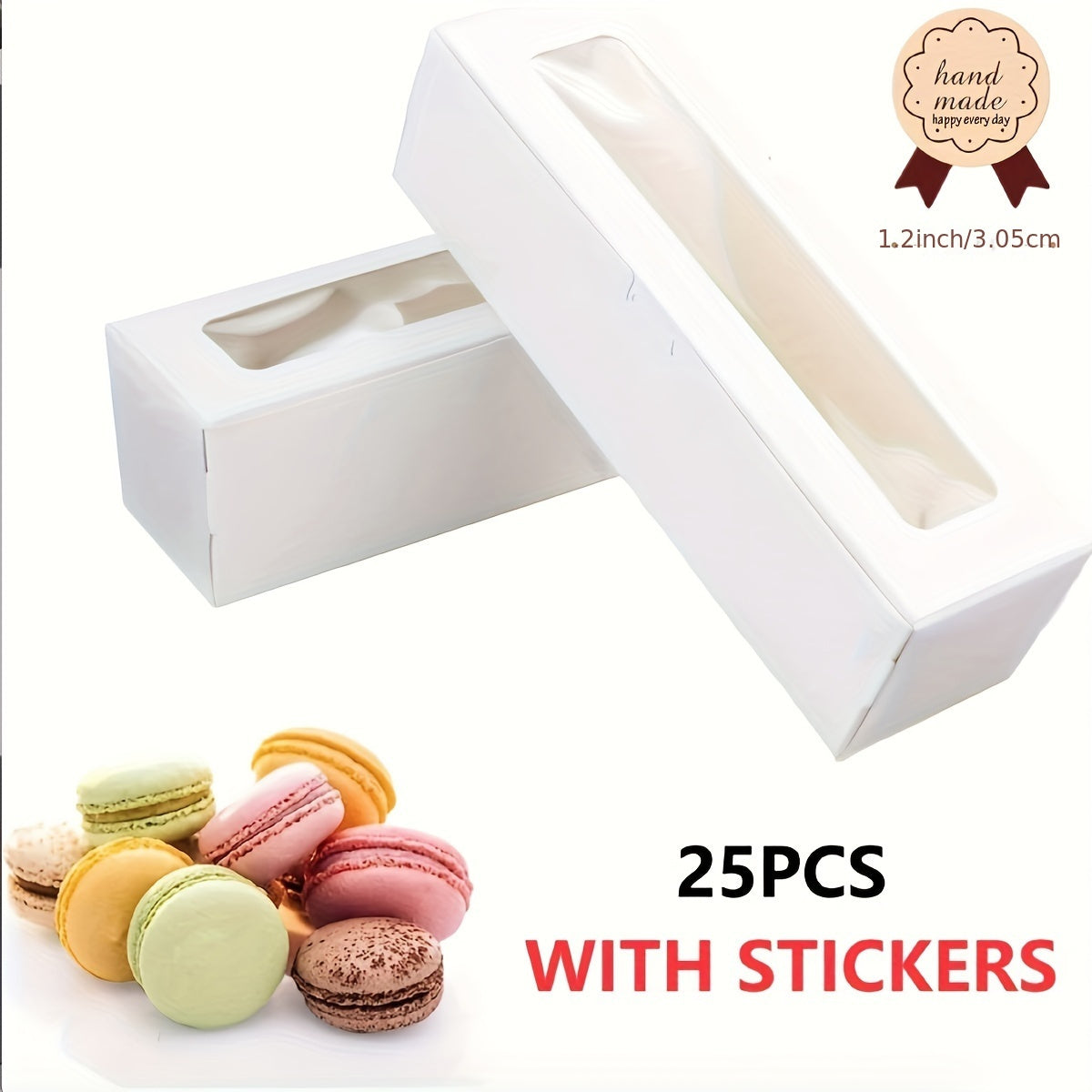 Pack of 25 Disposable Paper Pastry Containers with Flip Top Lids for 6-8 Macarons