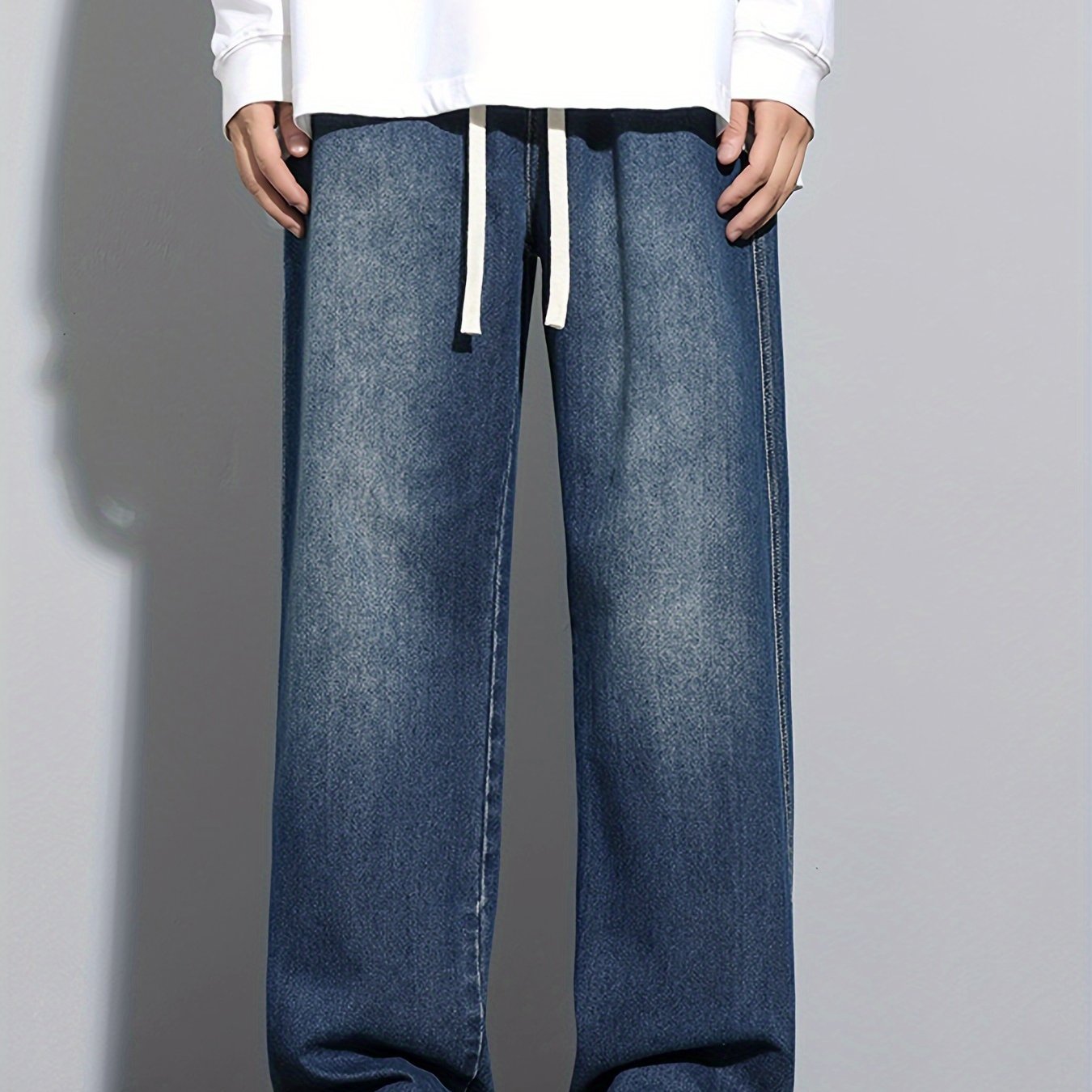 Мужские повседневные свободные джинсы с эластичным поясом из стёганого денима, без растяжения, доступны в 5 цветах