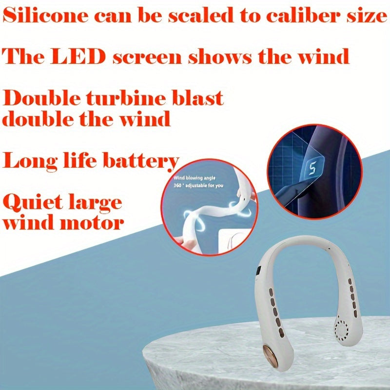 USB Neck Fan with Display Screen, 5-Level Cooling, Long Battery for Outdoor Sports and Travel