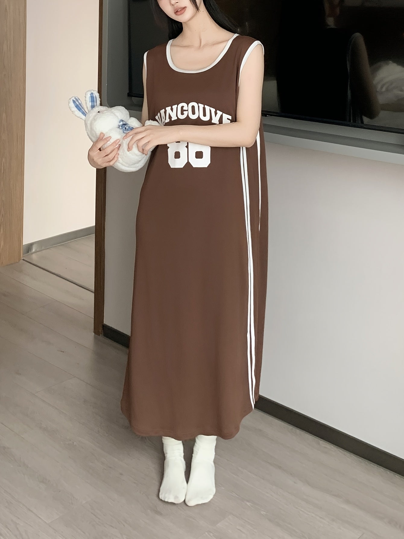 Plus Size Women's Printed Loungewear Dress Breathable Polyester Blend