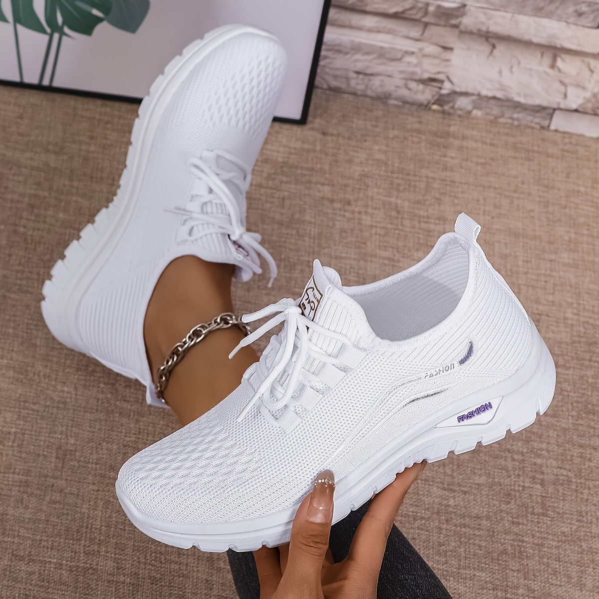 Women’s Light Blue Knit Sneakers with White Sole, Breathable Casual Shoes