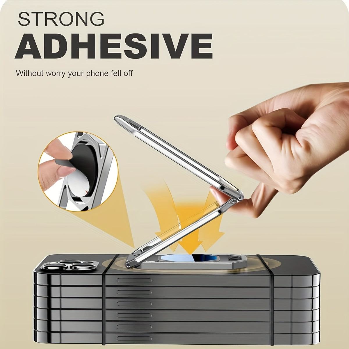 Прочный металлический держатель для телефона из цинкового сплава с вращением на 360 градусов и клеевым креплением для iPhone и Samsung Galaxy