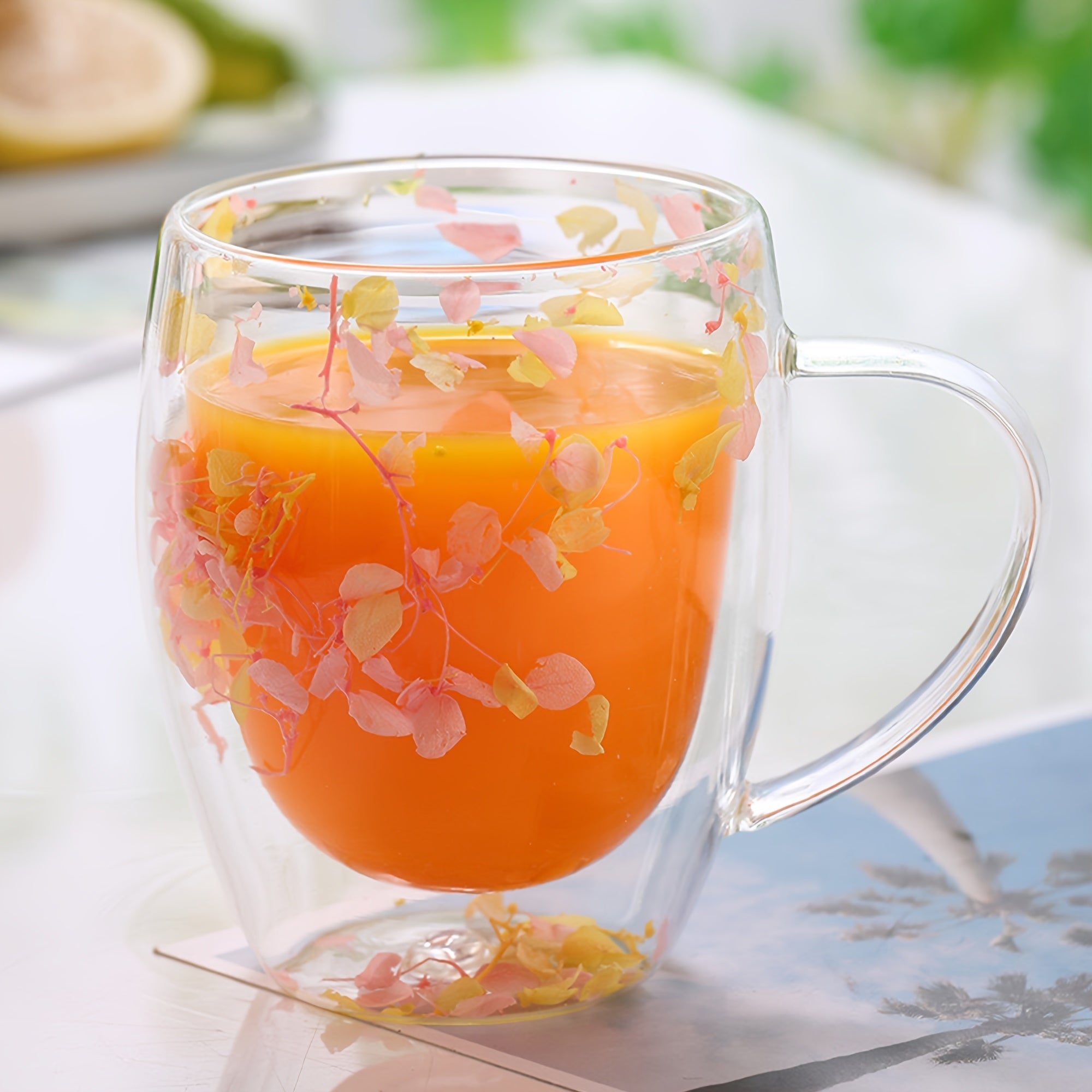 Набор из 2 цветочных двойных стеклянных кружек объемом 11,83 унций для горячих напитков, подарок