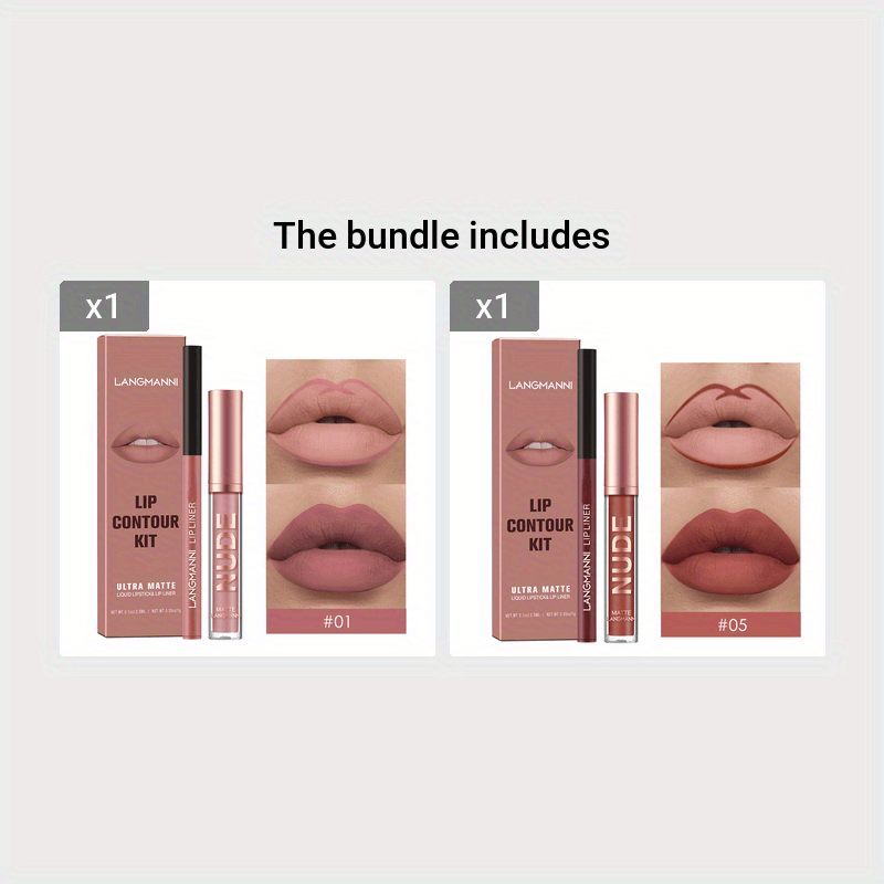 Women's Lip Liner and Lip Gloss Combo Set, Nude Pink 2-Piece