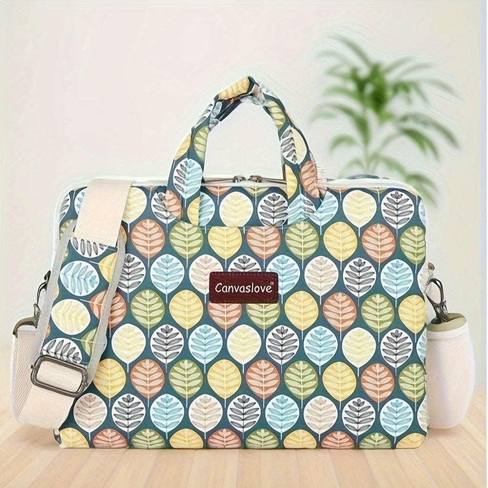 Water-Resistant Canvas Laptop Bag with Rose Pattern and Adjustable Shoulder Strap
