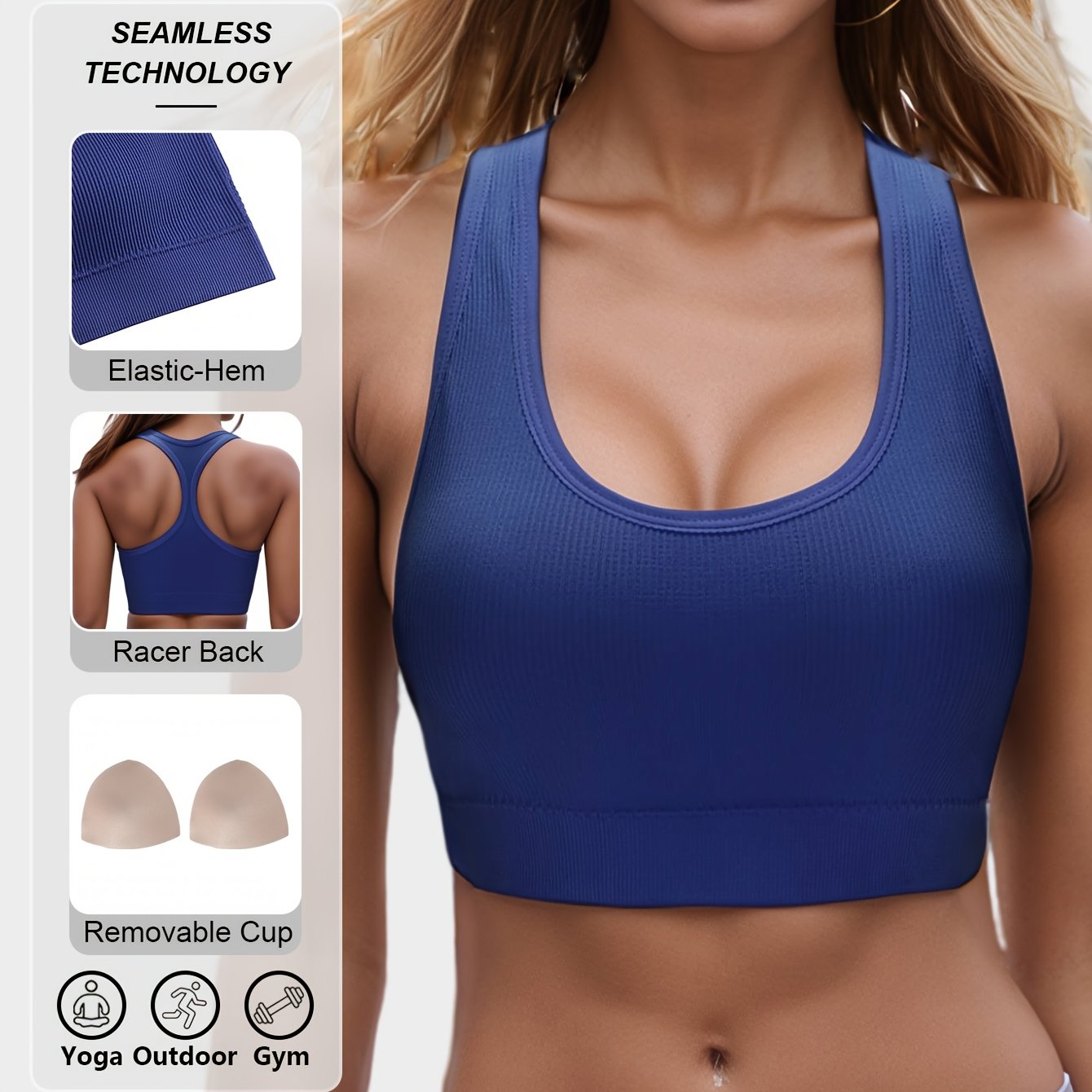 Lianshengfa yuqori elastik sport brassi intensiv mashg'ulotlar uchun, tikuvsiz va zarbaga chidamli, nafas olish uchun poyabzal dizayni bilan.