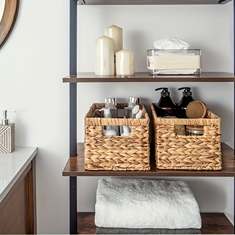 Water Hyacinth Storage Baskets Set of 2 Rectangular Home Organizer with Handles