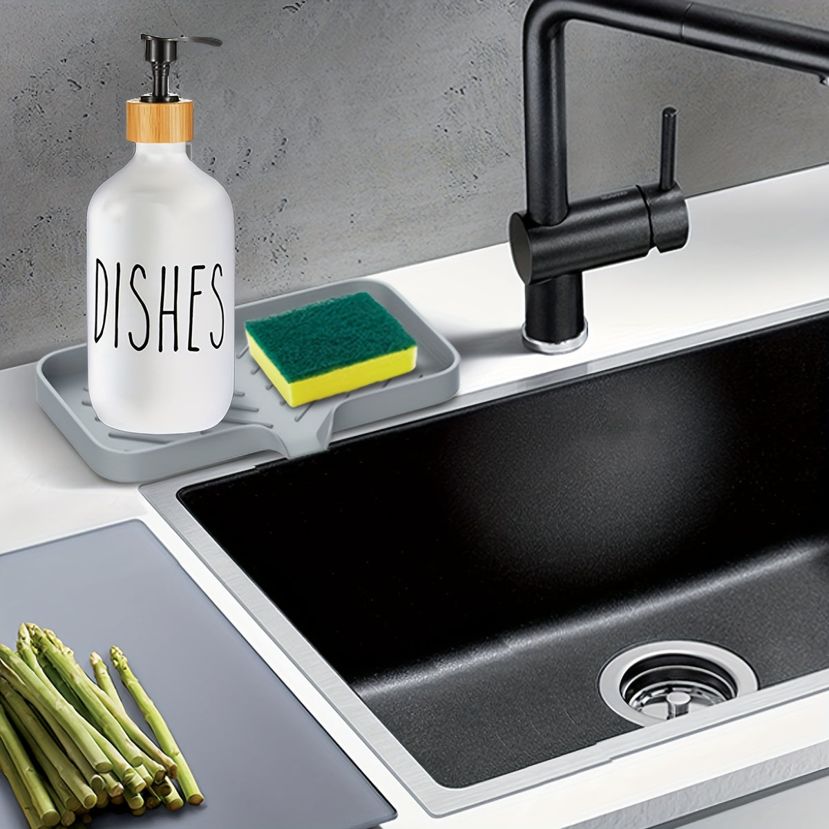 Organizador de jabón de silicona con bandeja de almacenamiento y soporte dispensador para lavabo del baño