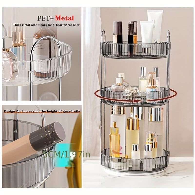 Adjustable Multi-Layer Makeup Organizer with 360° Rotation Transparent PET Storage for Perfume Lipstick Foundation