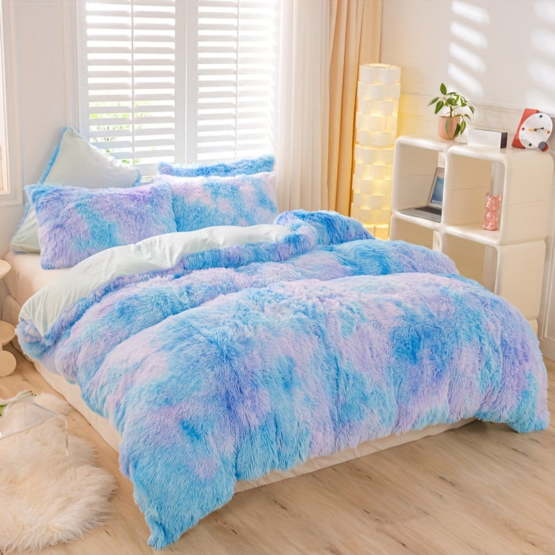 Y2K Tie Dye Plush Duvet Cover Set Includes 1 Duvet Cover and 2 Pillowcases Soft Warm Bedding