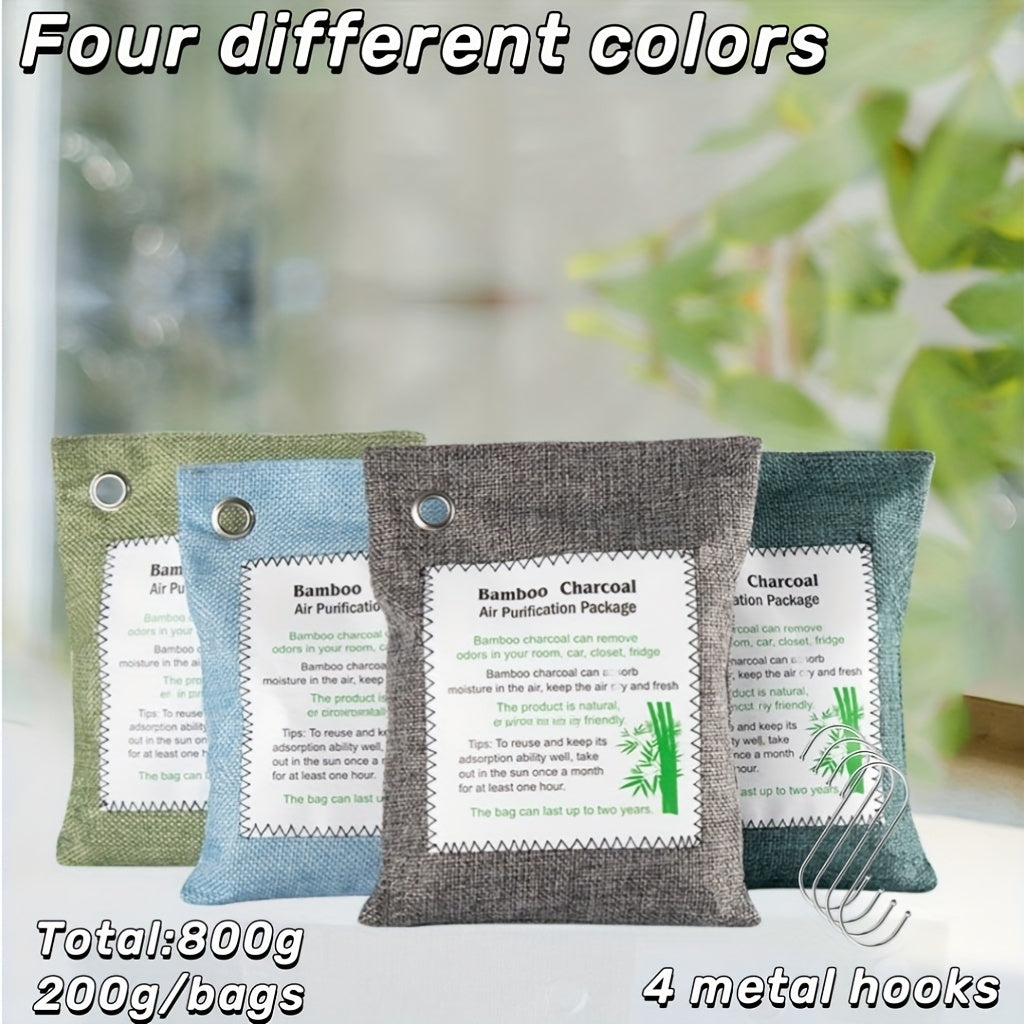 Bambuk ko'mir havoni tozalash sumkasi 4 ta paket 200g hidi yo'qotuvchi turli ranglarda