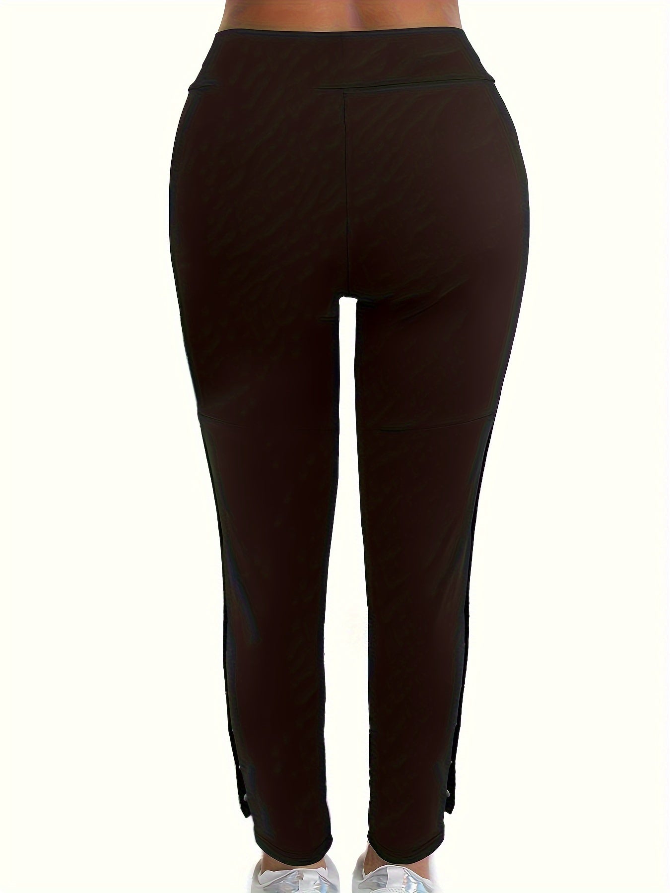 Women's Black Pencil Pants with Rivets Side Slits Stretchy Polyester Spandex