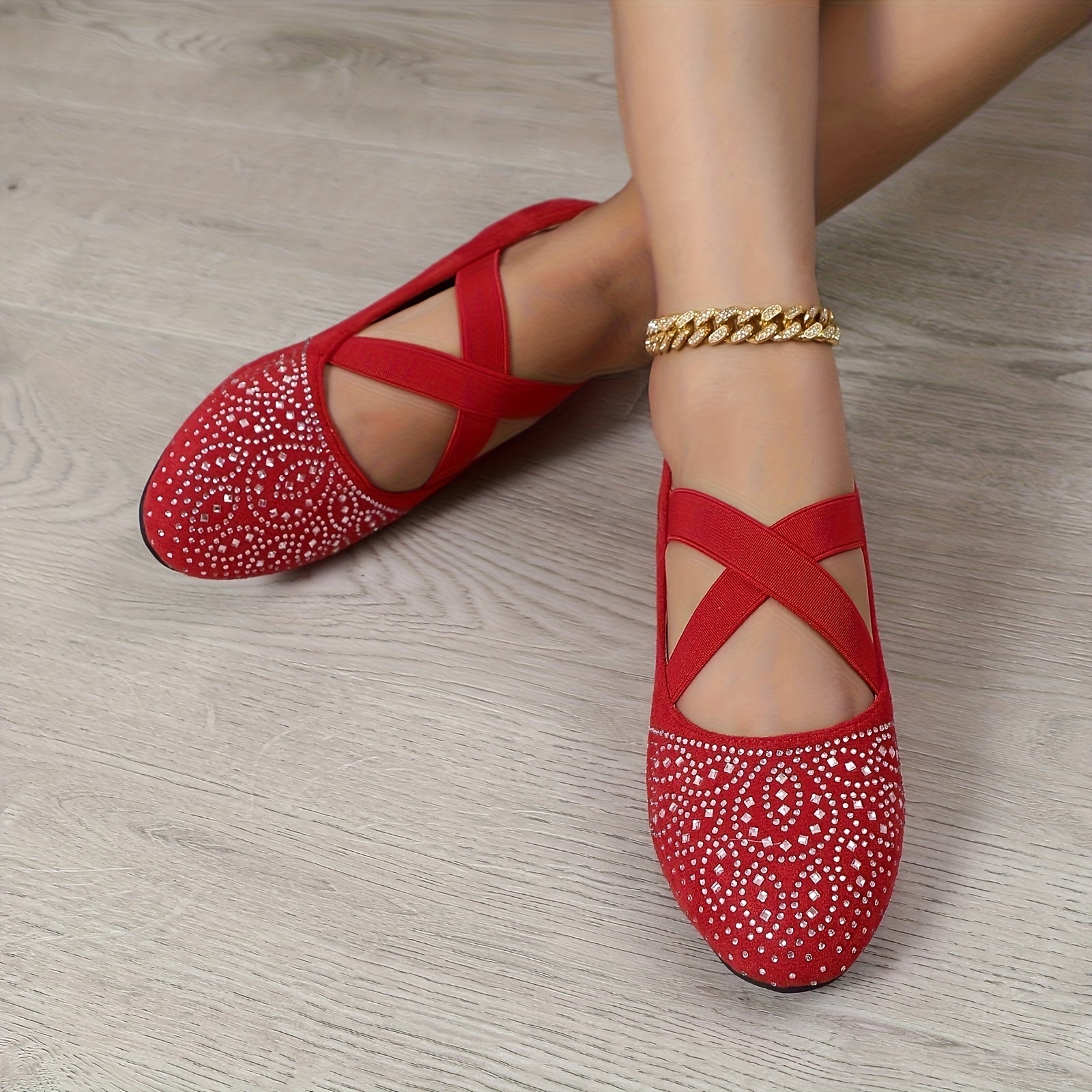 Women's Lightweight Flat Shoes Rhinestone Studded Comfortable Stylish Black