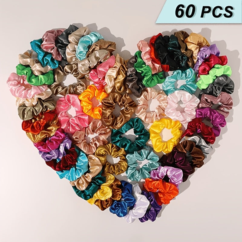 60 Colorful Satin Hair Ties Set for Women and Girls Elastic Bands