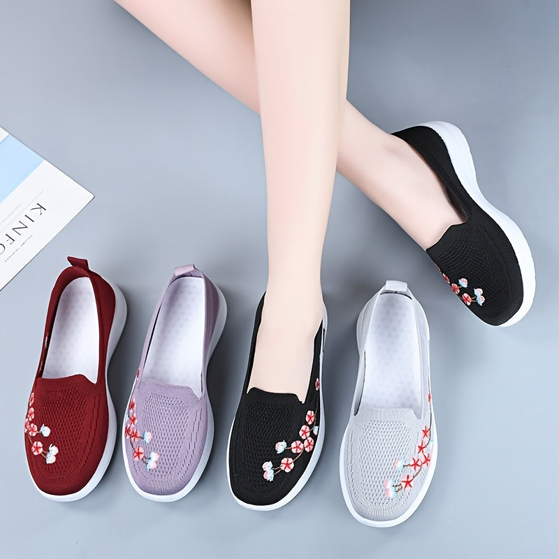 Ayollar uchun gullü slip-on sport poyabzali, kundalik, tikilgan, yozgi ochiq havoda foydalanish uchun