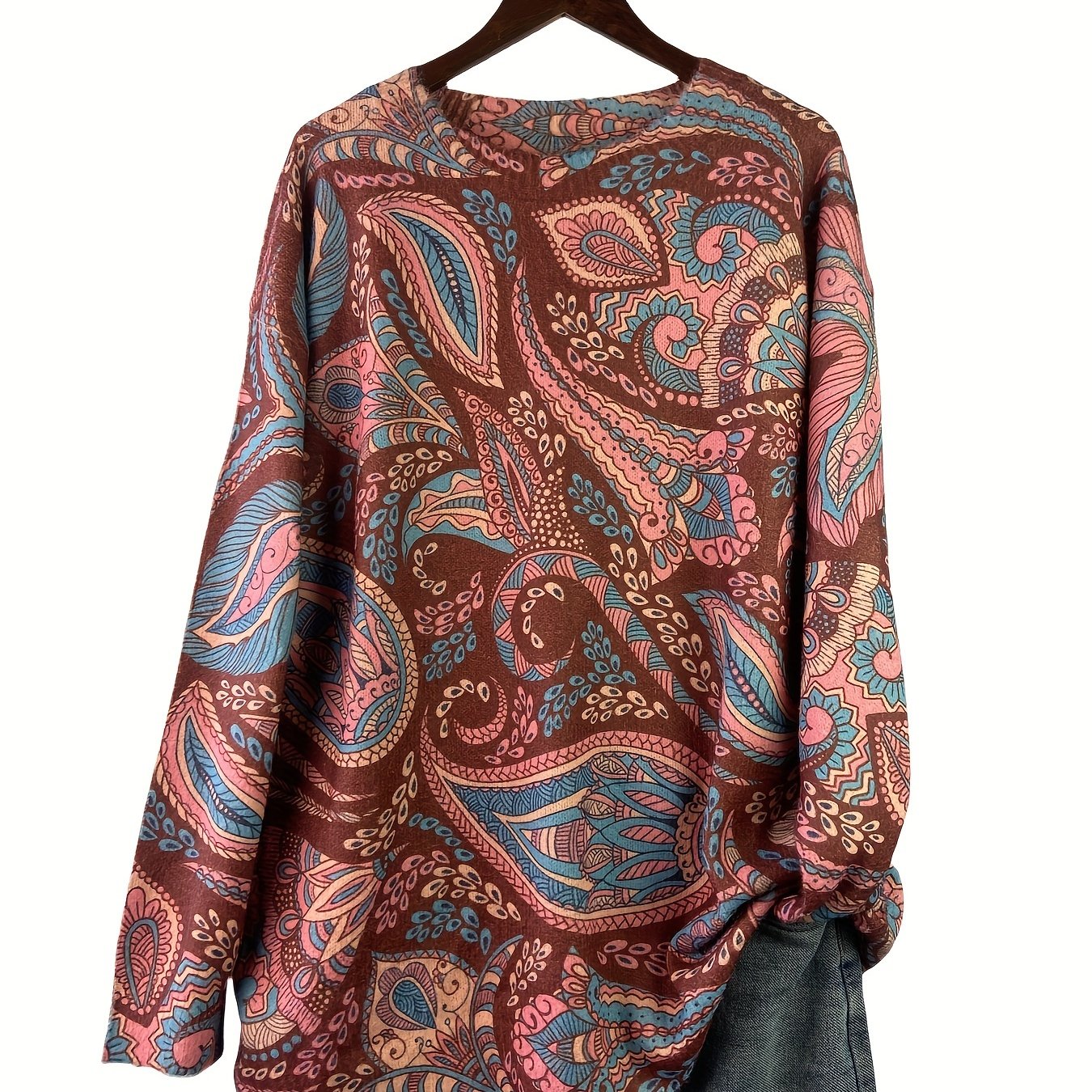 Gul naqshli katta o'lchamdagi sviter kuz va qish uchun, ayollar uchun tasodifiy uzun qo'lqopli krujka uslubi