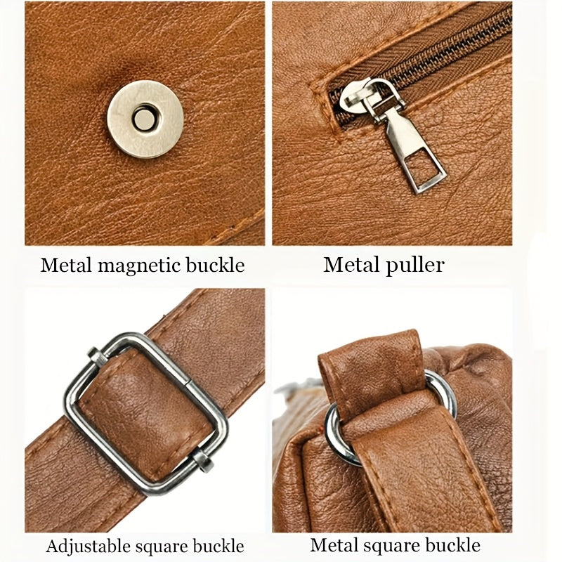 Bolso bandolera de cuero sintético para mujer con correa ajustable y cierre magnético