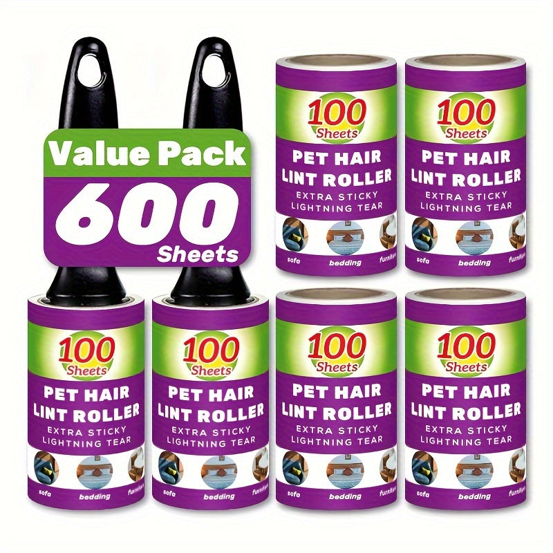 Pet Hair Remover Lint Roller Set with 600 Sheets Extra Sticky for Furniture Clothes Carpet