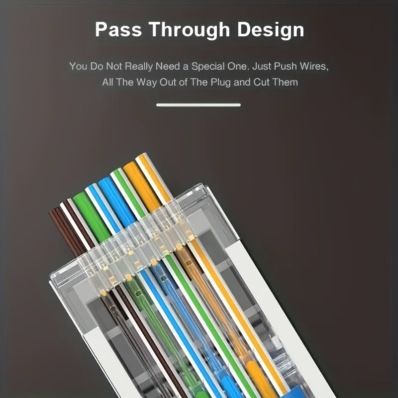 100-Pack RJ45 Pass-Through Ethernet Connectors for Cat6 Cat5 UTP Gold-Plated