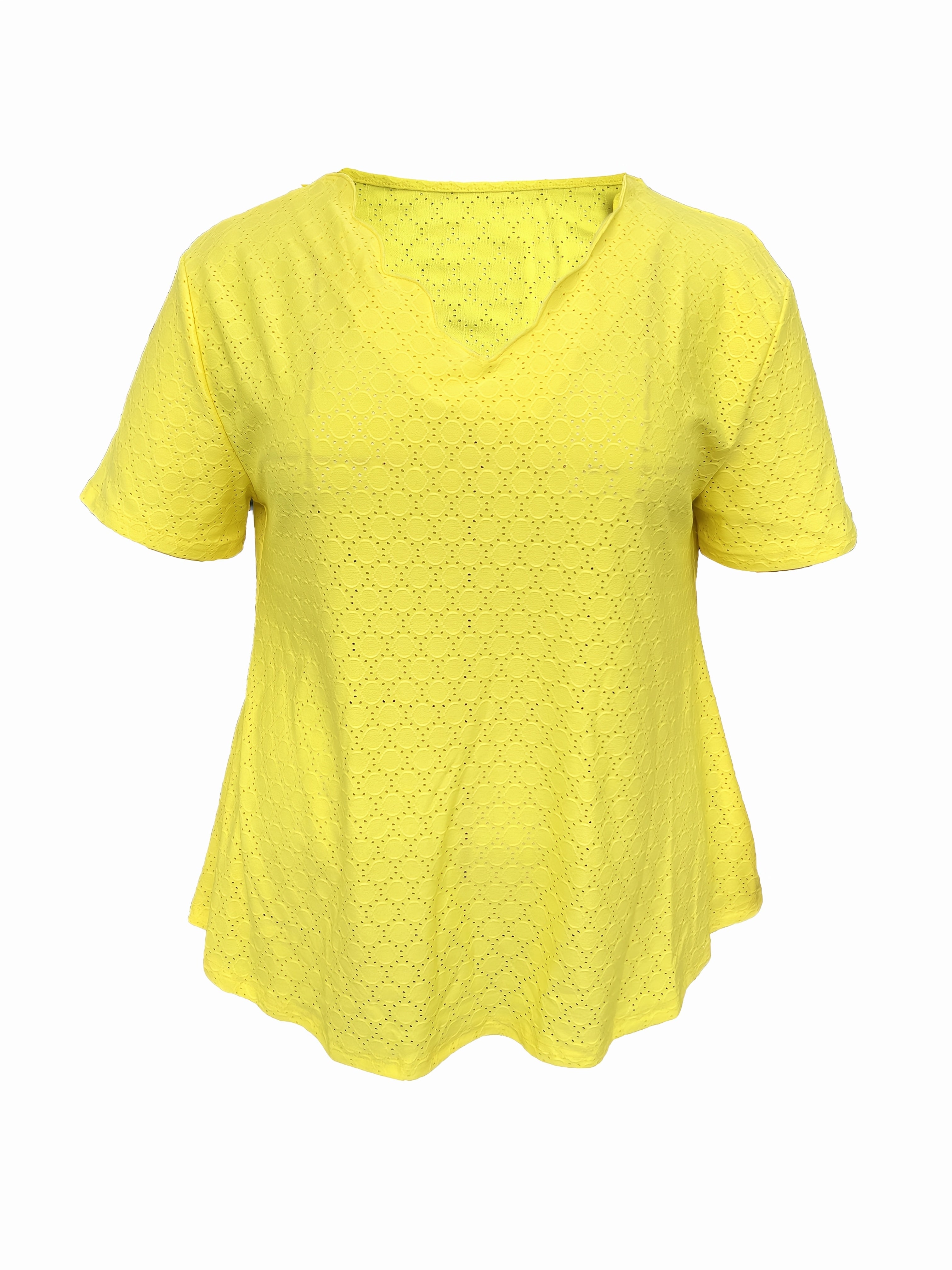 Plus Size Women's Short Sleeve Solid Color Wave Neck T-Shirt