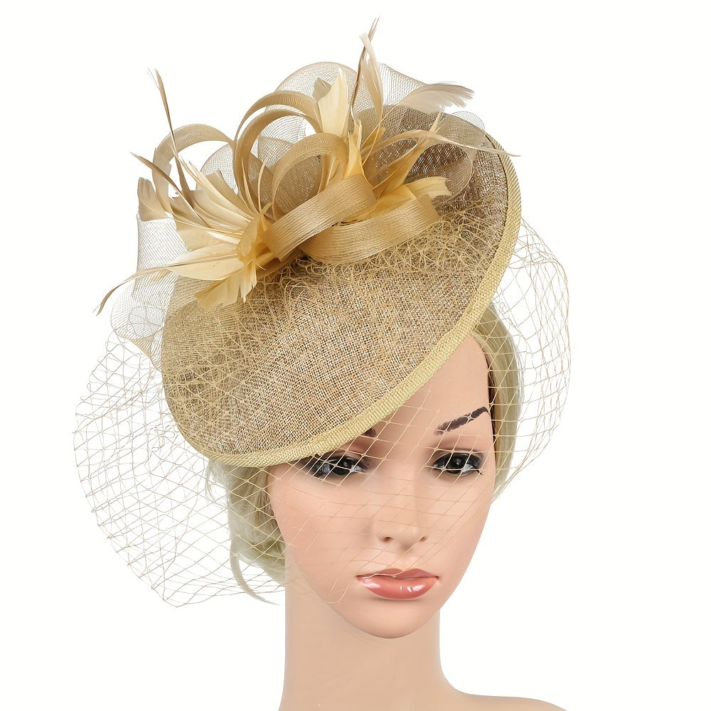 Women's Faux Feather Fascinator Hat with Veil for Parties and Special Occasions