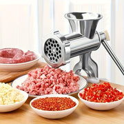 1 PMMJ Stainless Steel Manual Meat Grinder - Qo‘l bilan burilishli oziq-ovqat maydalagich, stolga mahkamlangan, go‘sht, sabzavotlar va boshqalarni elektr yoki batareyasiz maydalash uchun ideal.