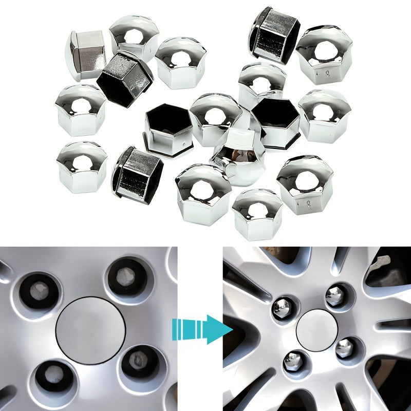20pcs Chrome Glossy ABS Wheel Nut Covers Tire Bolt Protection Caps Universal Car Accessories