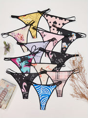 Women's Plus Size Low-Rise Thong Underwear 10 Pack Floral Abstract Print