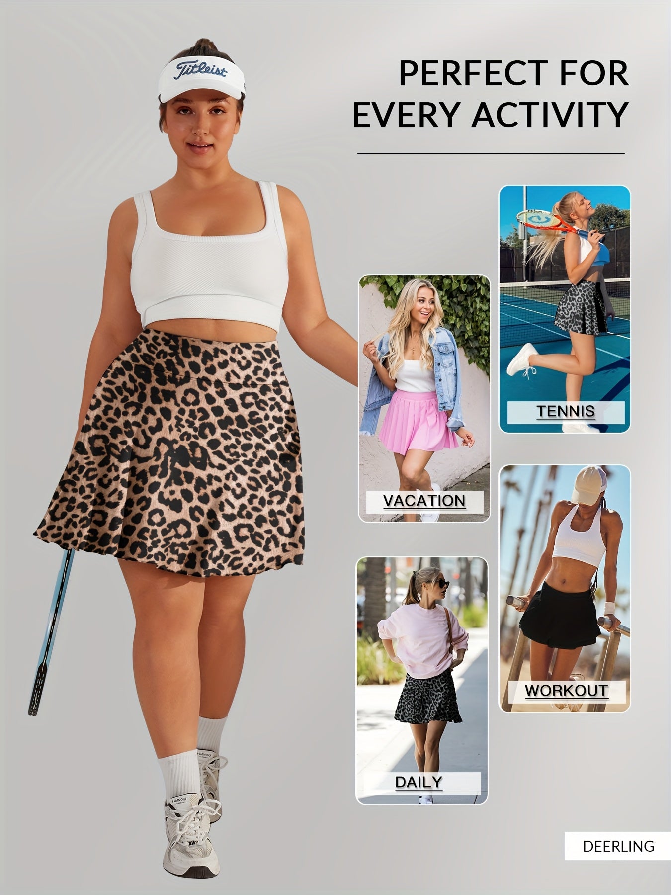 Plus Size Women's Leopard Print High-Waist Skort with Pockets Athletic Shorts