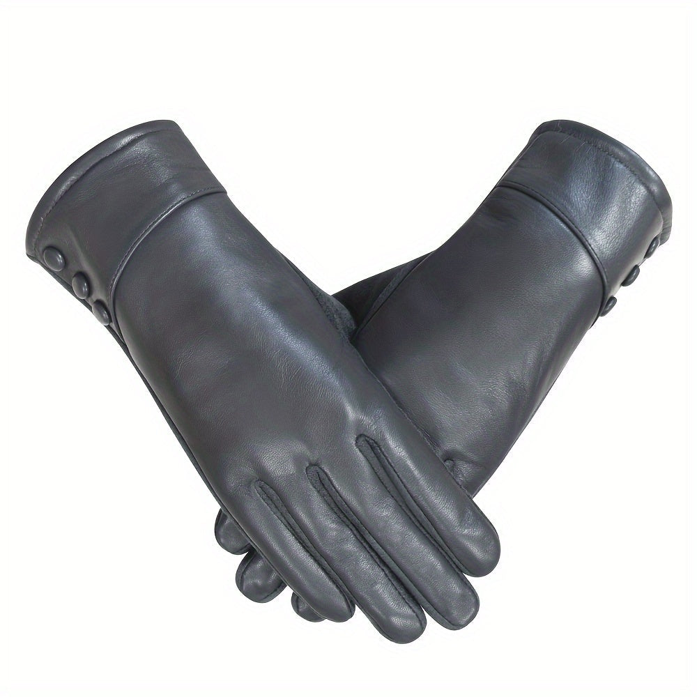 Men's Fleece-Lined Leather Gloves Touchscreen Split Fingers for Cold Weather