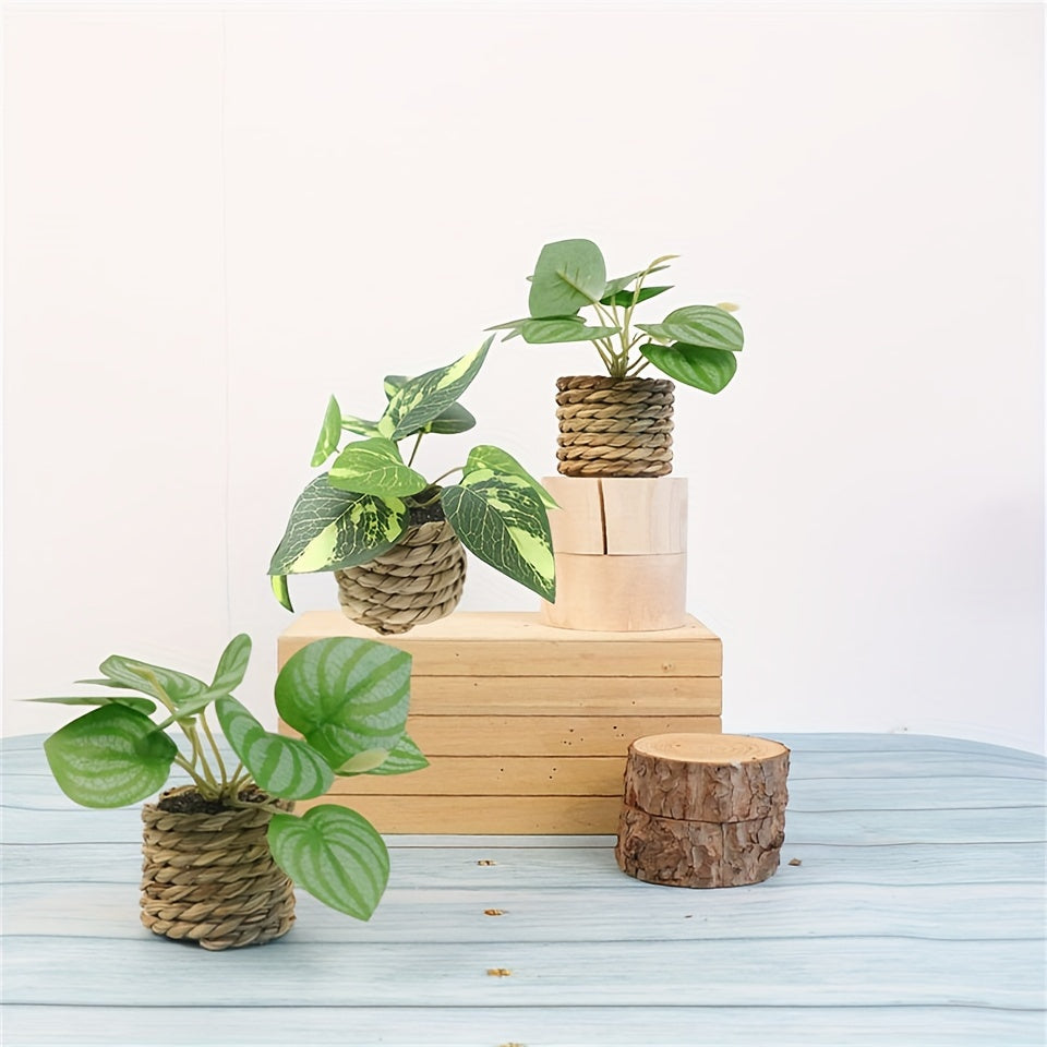 Artificial Green Grass Rope Pot for Home and Office Decor