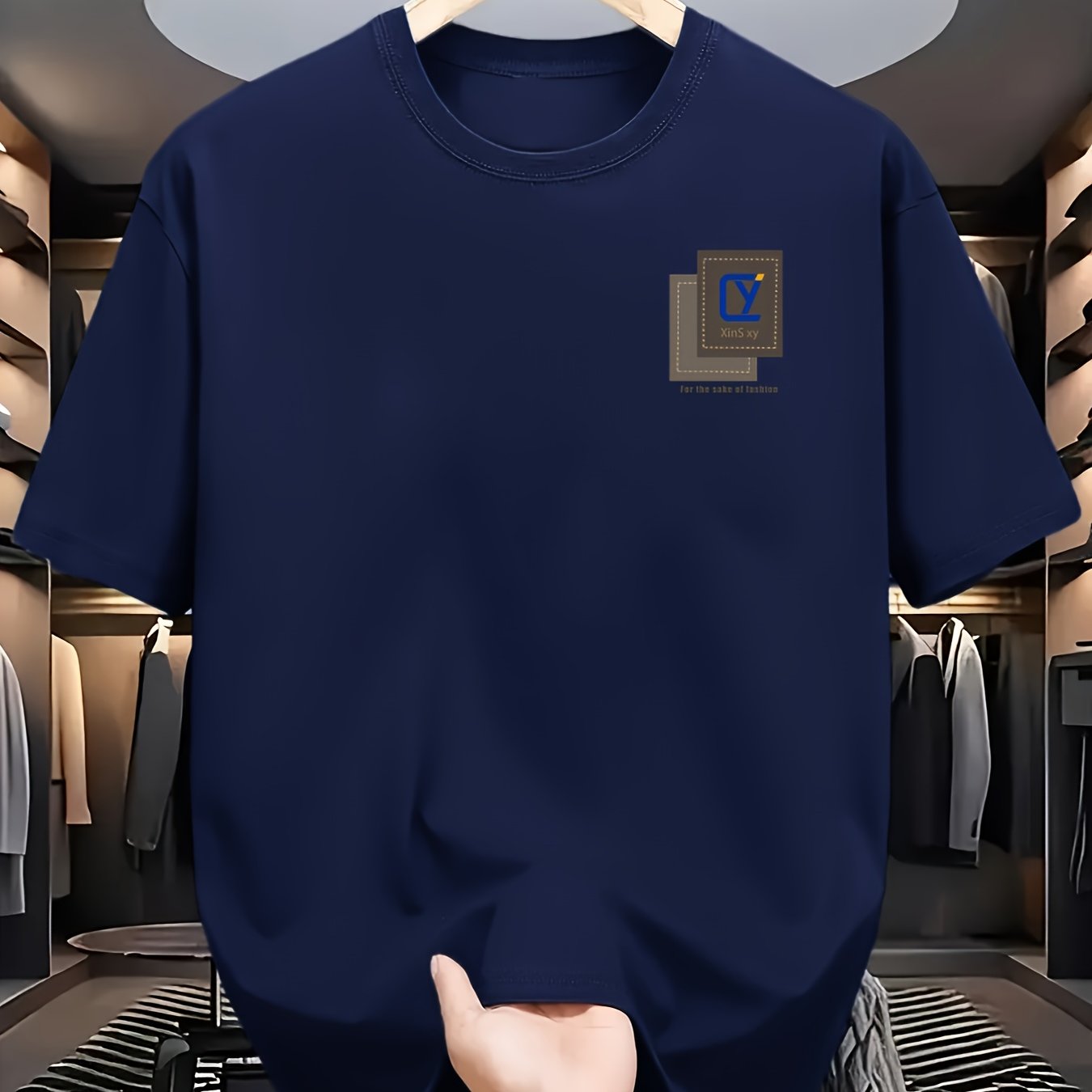 Men's Cotton Casual T-Shirt with R Print Crew Neck Short Sleeve All-Season