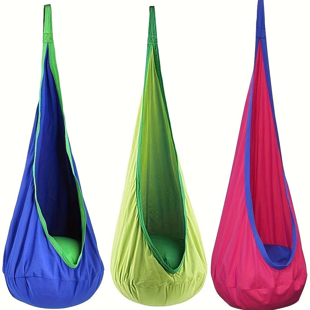 Hanging Hammock Chair for Indoor Outdoor Use with Inflatable Pillow Nylon Blue for Relaxation and Play