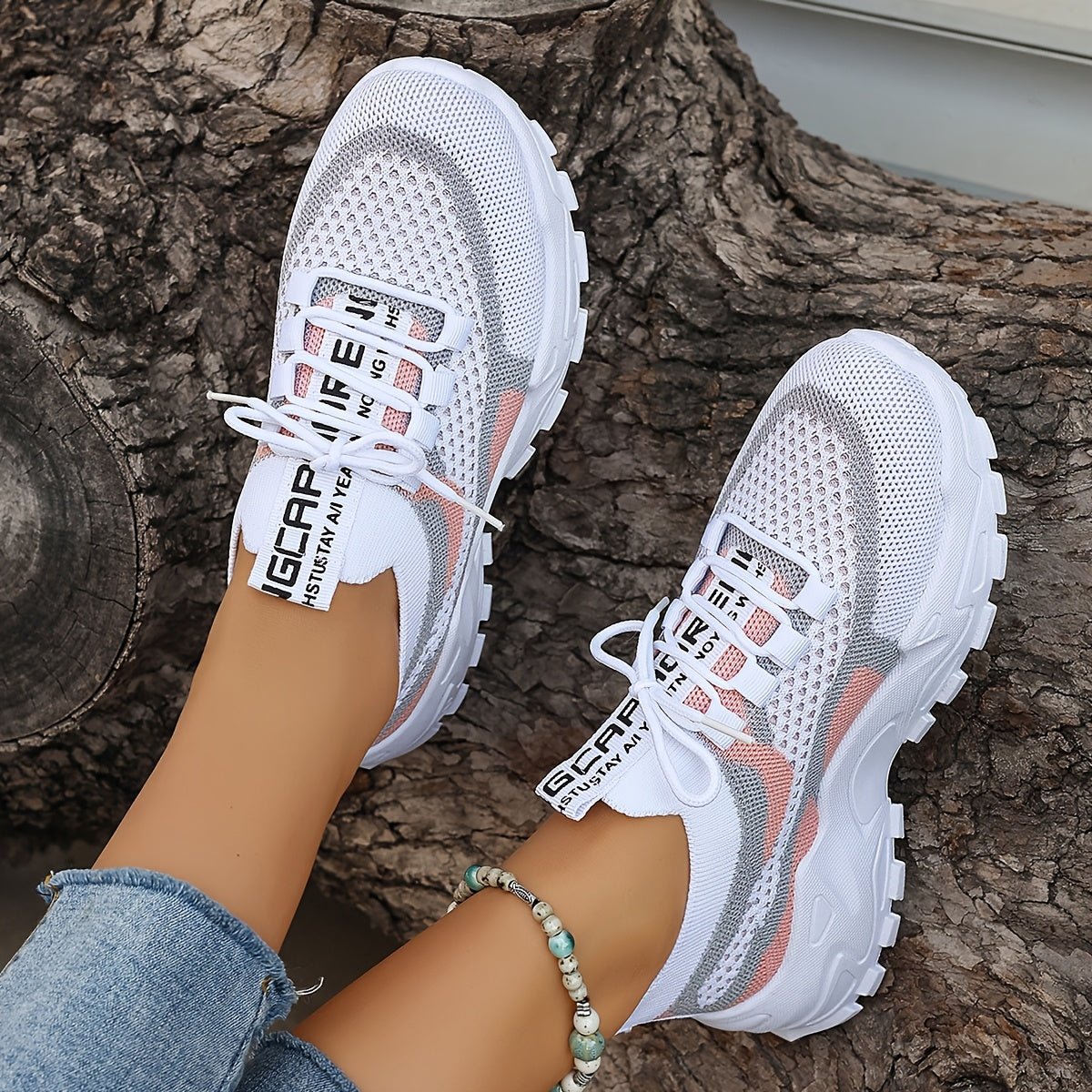 Women's Breathable Knit Low-Top Running Sneakers Lightweight Casual Shoes