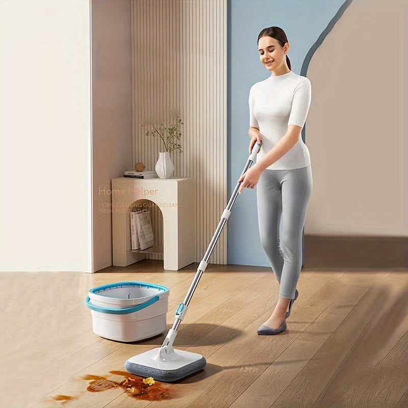Rotating Mop and Bucket Kit with 2 Microfiber Cloths for Floor Cleaning