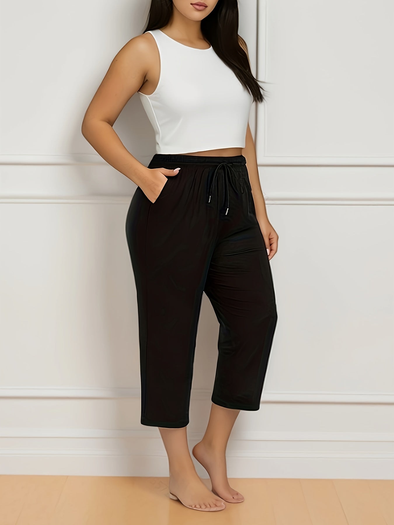 Katta o'lchamdagi mustahkam cho'ntakli tortish qopqoqi, bahor va yoz uchun ideal, ayollar uchun katta o'lchamdagi tasodifiy elastik bel shimlari