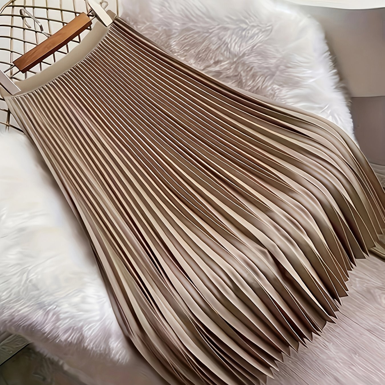 Women's Green Satin Pleated Maxi Skirt High-Waisted Flowing Spring Summer Fall