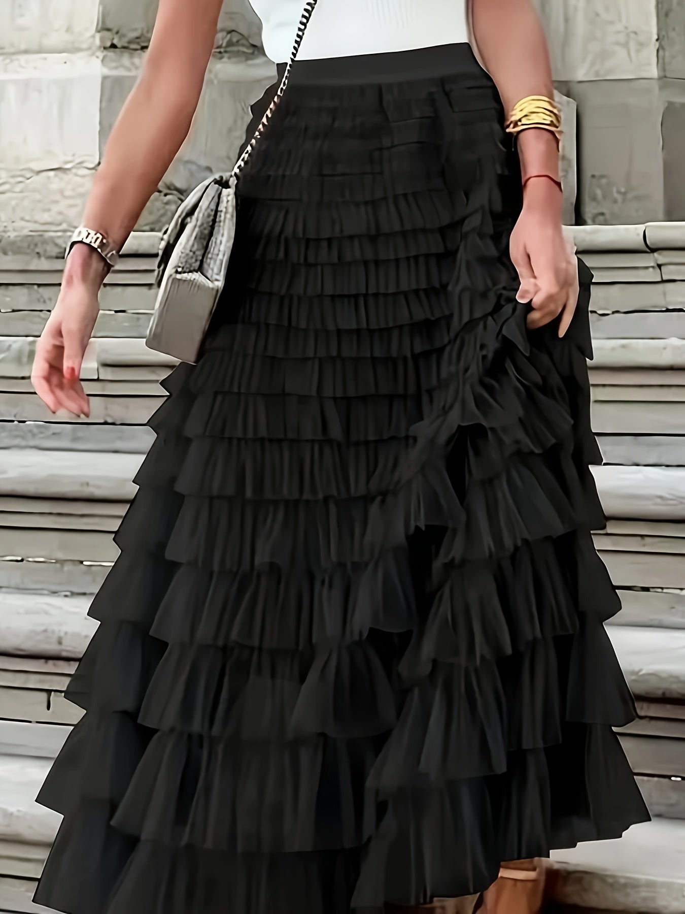 Plus Size Emerald Green Tiered Ruffled Skirt with Sheer Mesh Overlay