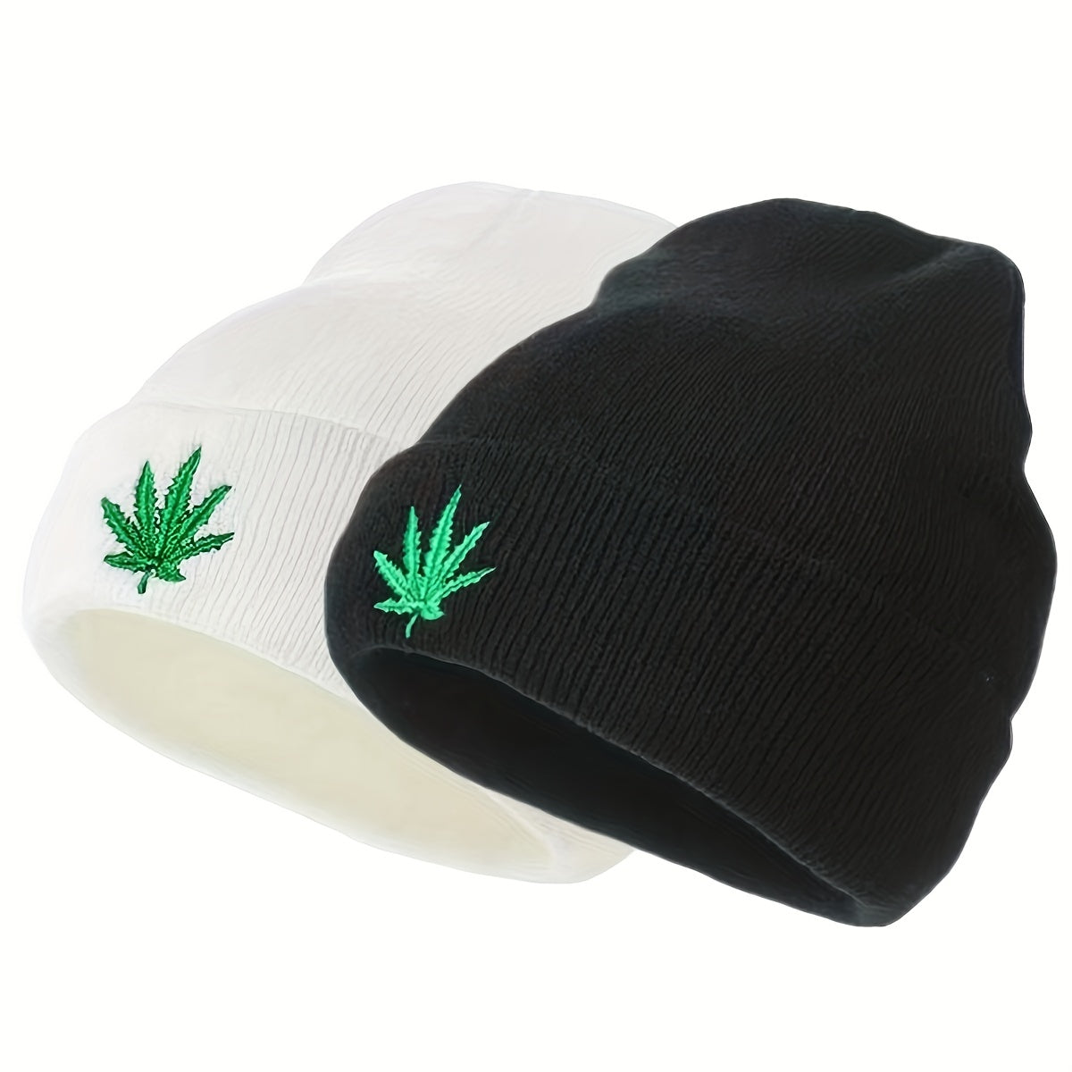 Embroidered Leaf Knit Hat Unisex Sports Cap for Men Women Teens
