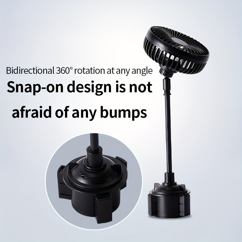 Car Fan with Cup Holder, USB Powered, Multi-Angle Rotation, Compact and Quiet