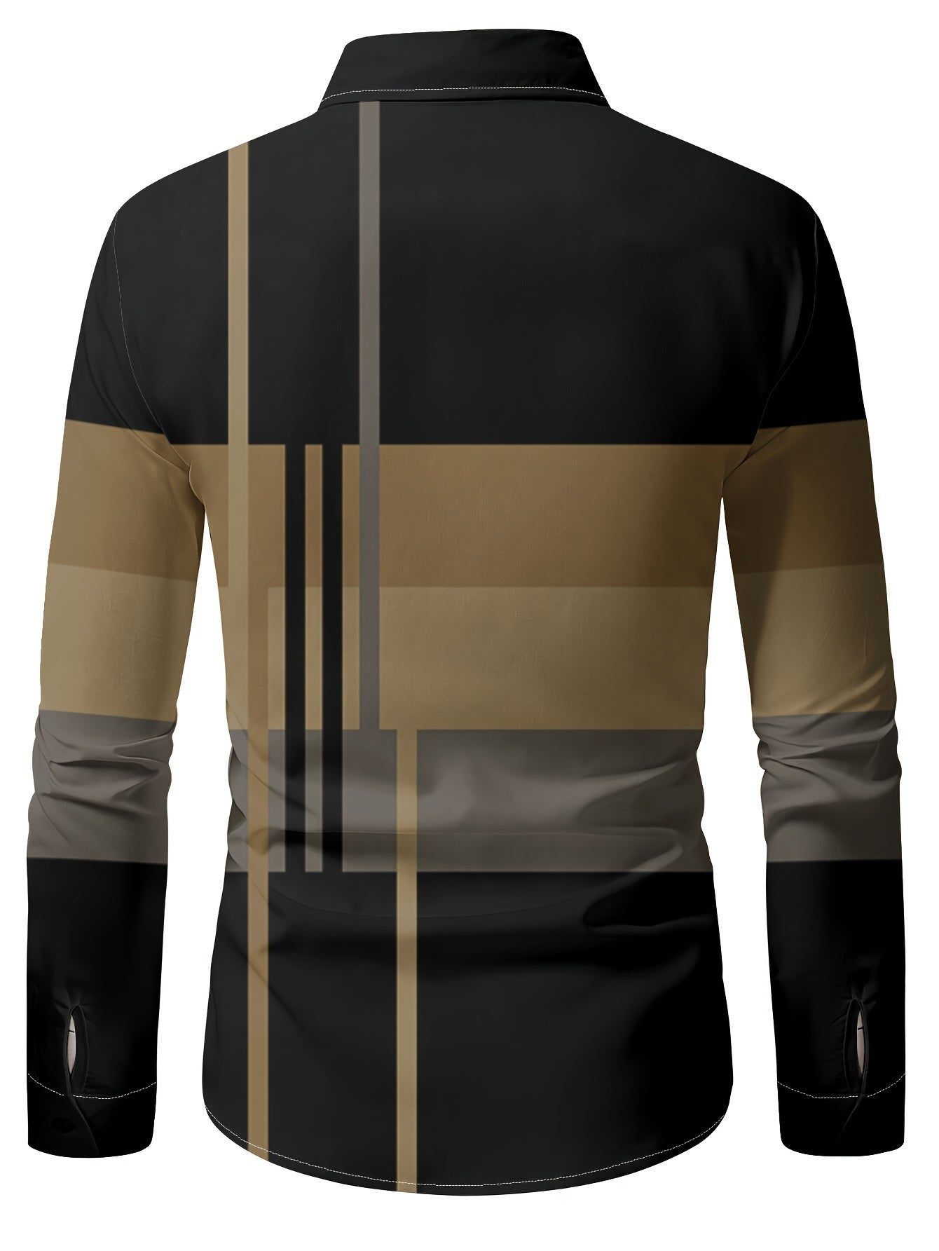 Men's Casual Printed Long-Sleeve Shirt Breathable Spring Autumn Polyester Button-Up