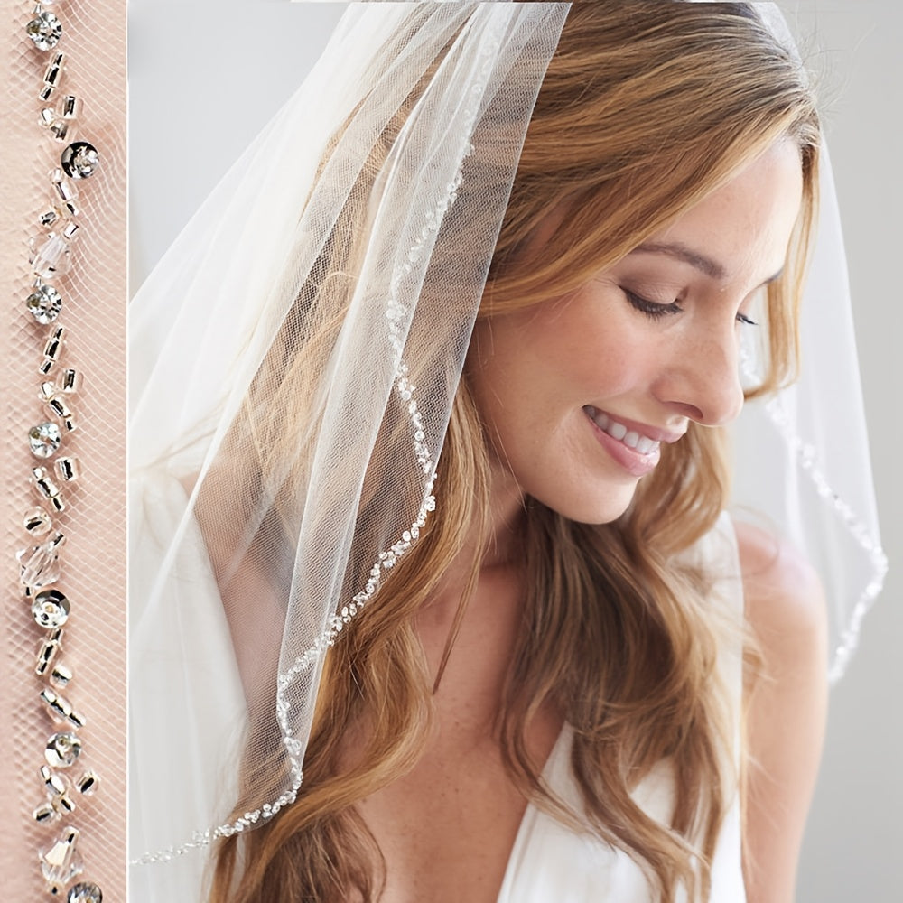 Handcrafted Bridal Veil with Crystal Sequins for Wedding and Valentine's Day