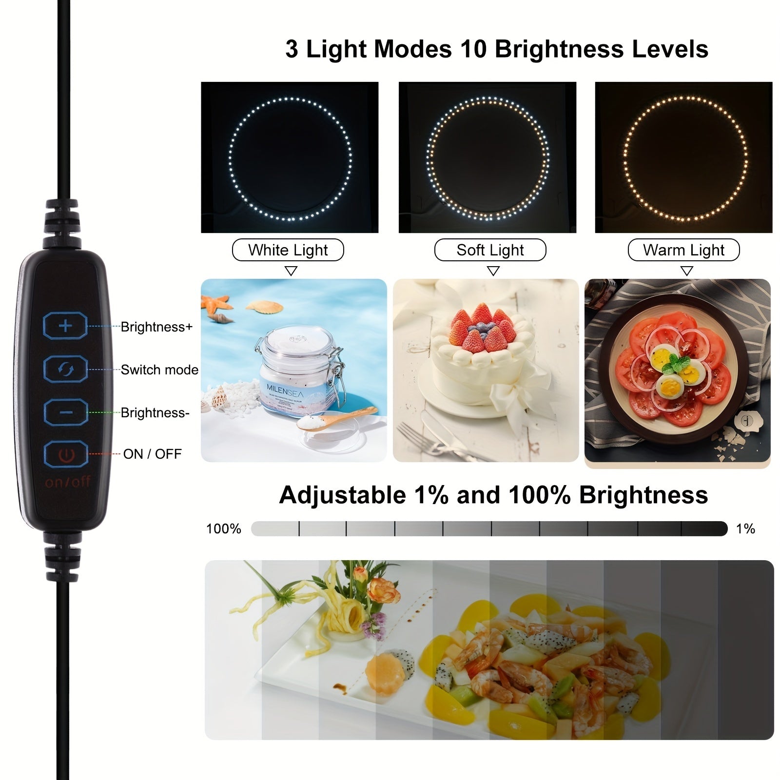 Portable 24.89cm Ring Light Studio with Dual Color Temperature 3 Modes and 6 Backdrops