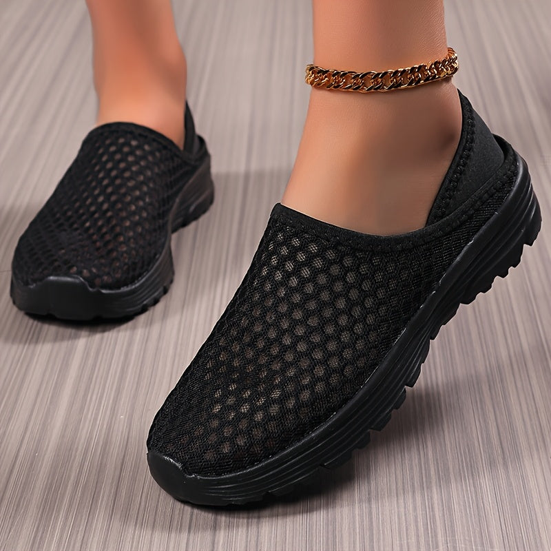 Women's Lightweight Slip-On Mules Sneakers Breathable Mesh White Casual