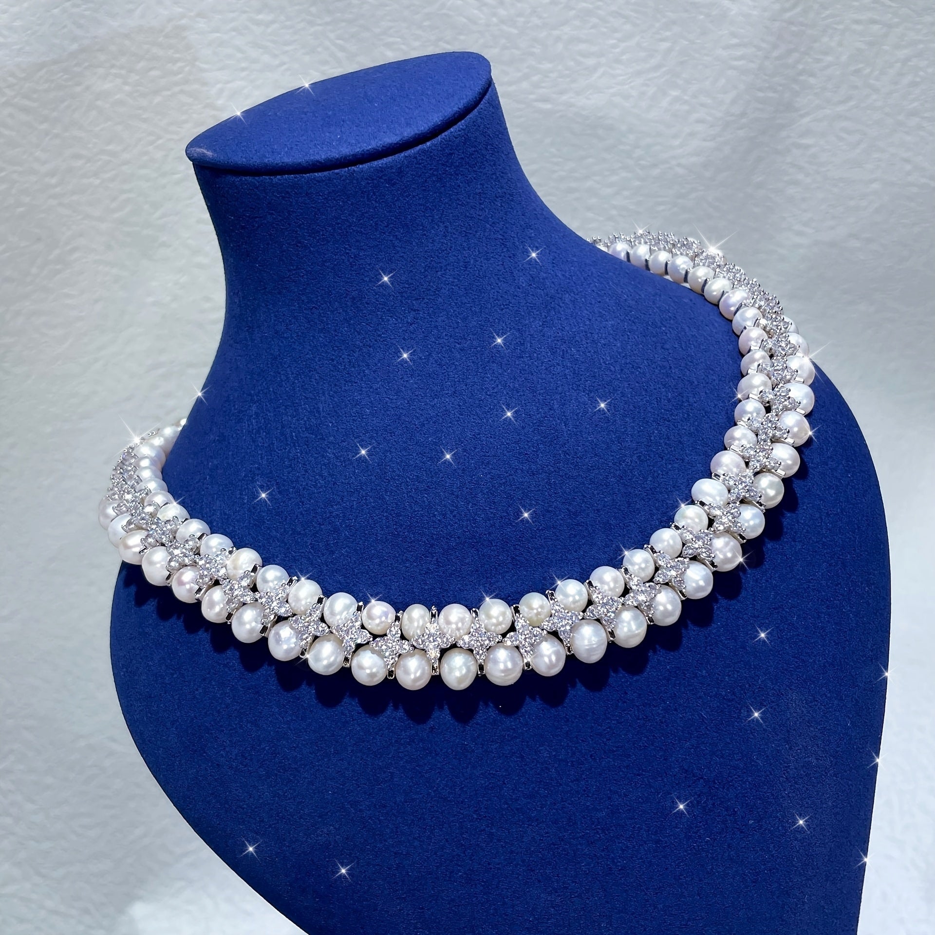 White Freshwater Pearl Necklace for Women Vintage Style Wedding Party Gift