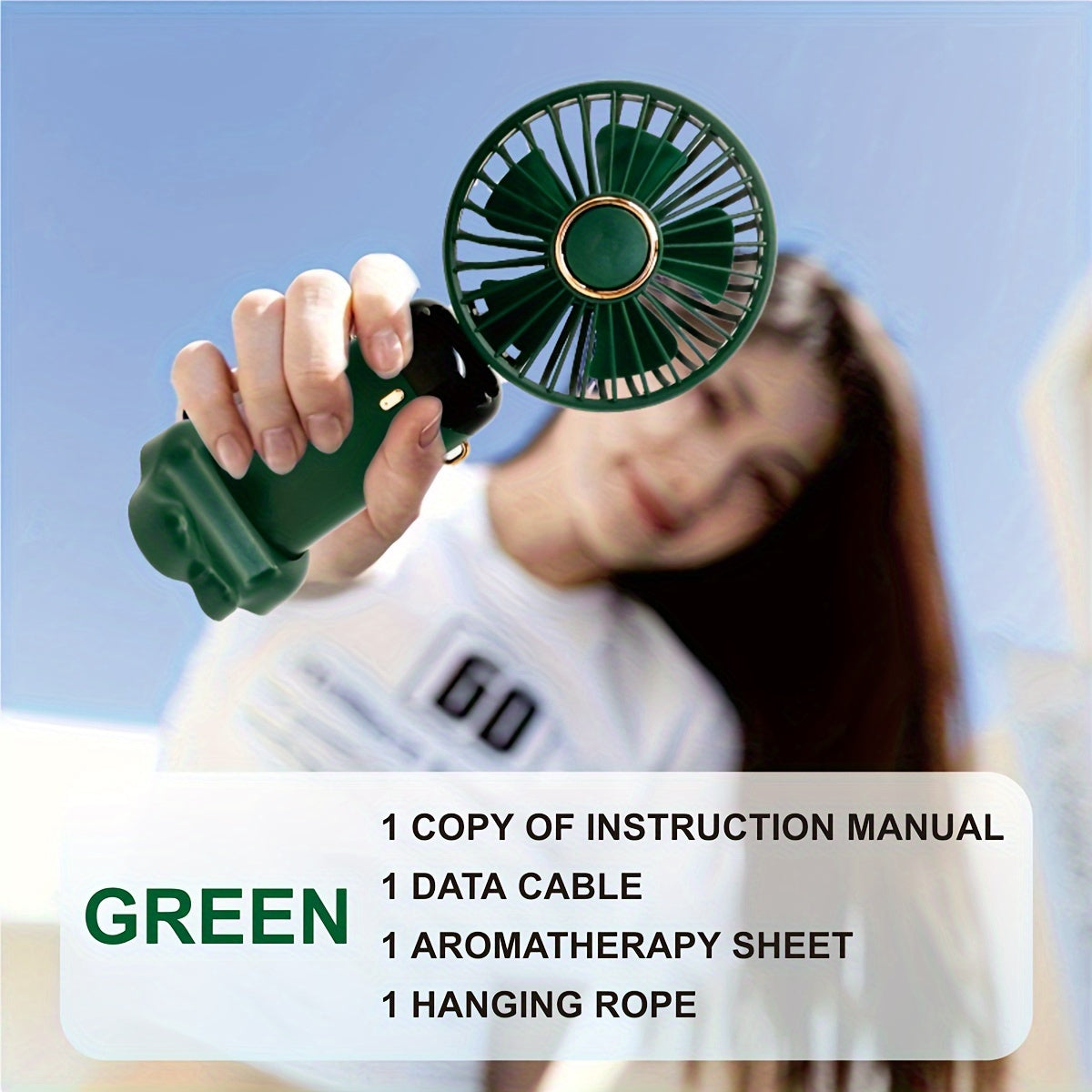 Mini Fan with LED Display, Collapsible Neckband, Rechargeable USB, 5-Speed