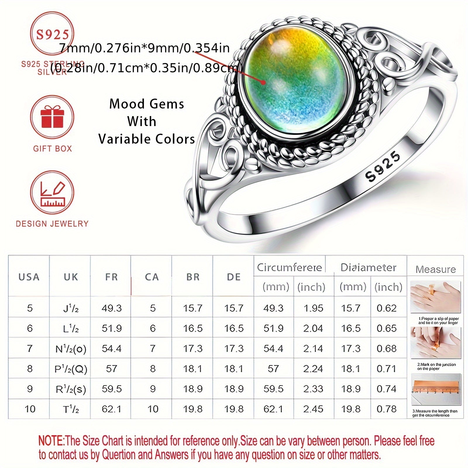 Кольцо настроения из 925-й стерлинговой серебра в викторианском стиле с цветоизменяющимся камнем - Элегантный винтажный стиль, идеально подходит для повседневной носки и особых событий, включает подарочную коробку