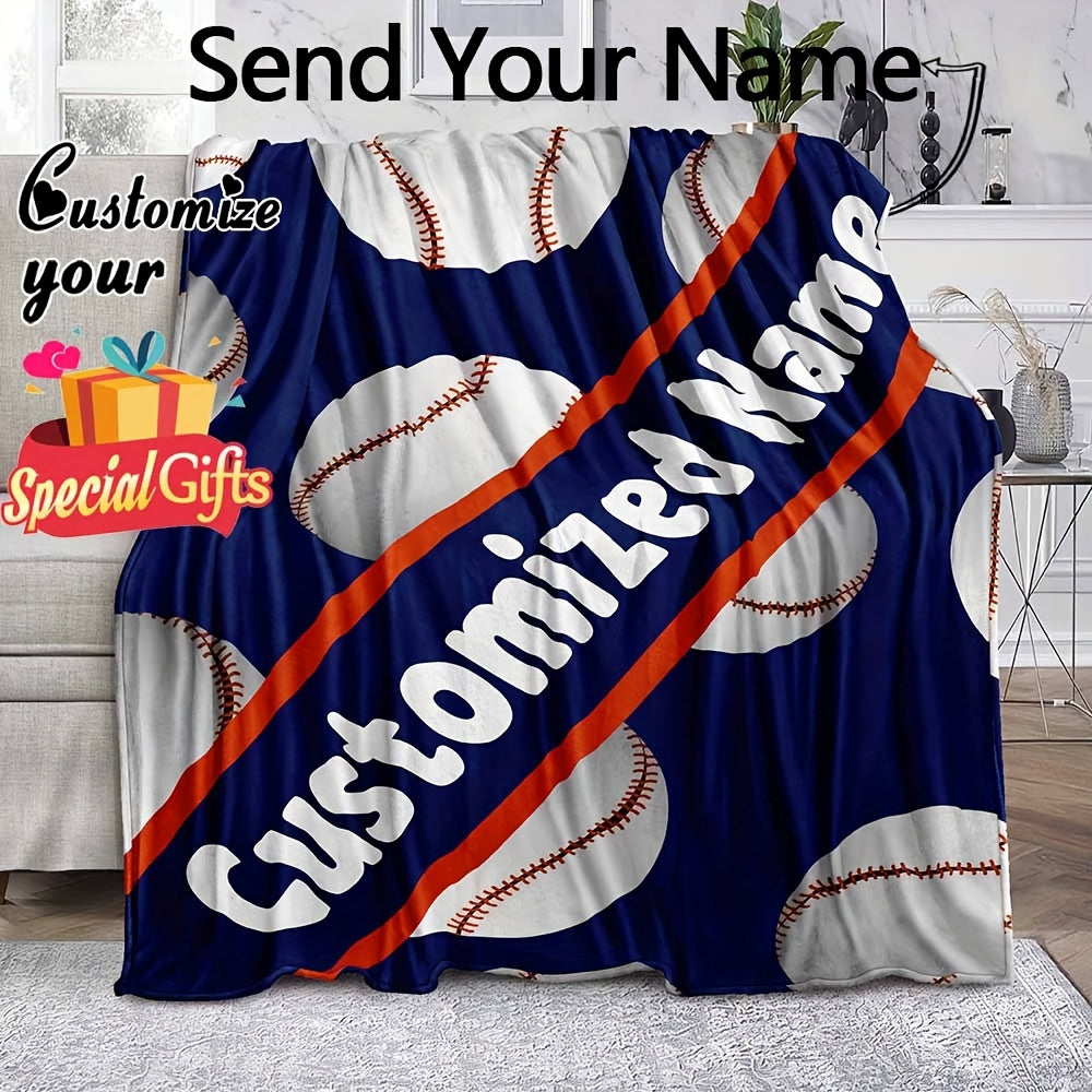 Personalized Fleece Baseball Blanket with Custom Name Reversible Sports Throw Lightweight All-Season Sofa Camping Travel